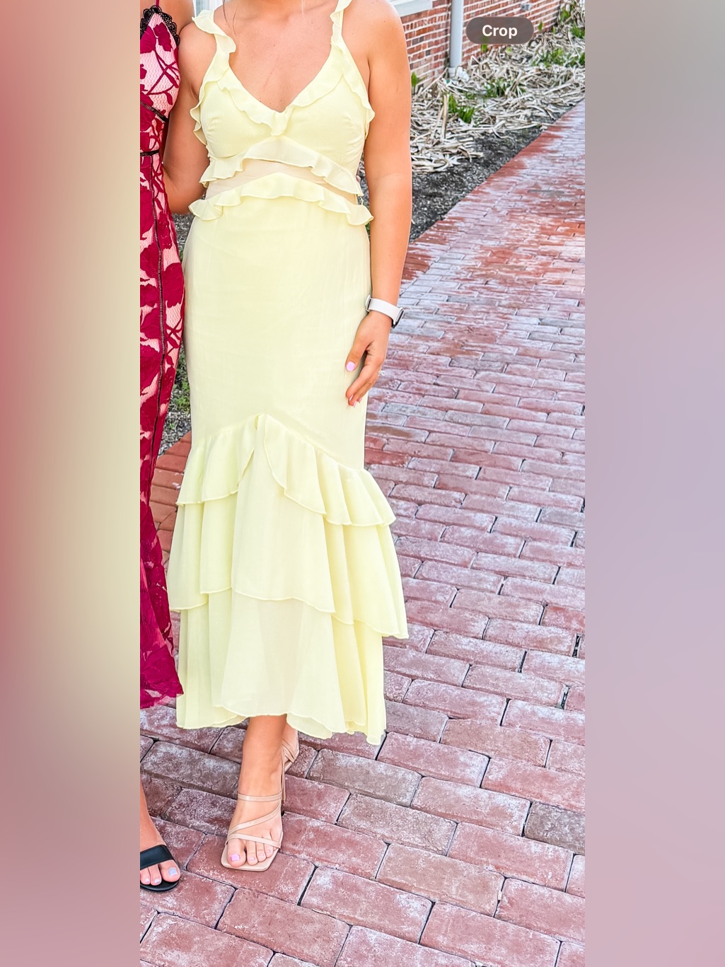 Hello Molly Pale Yellow Ruffle Midi Dress